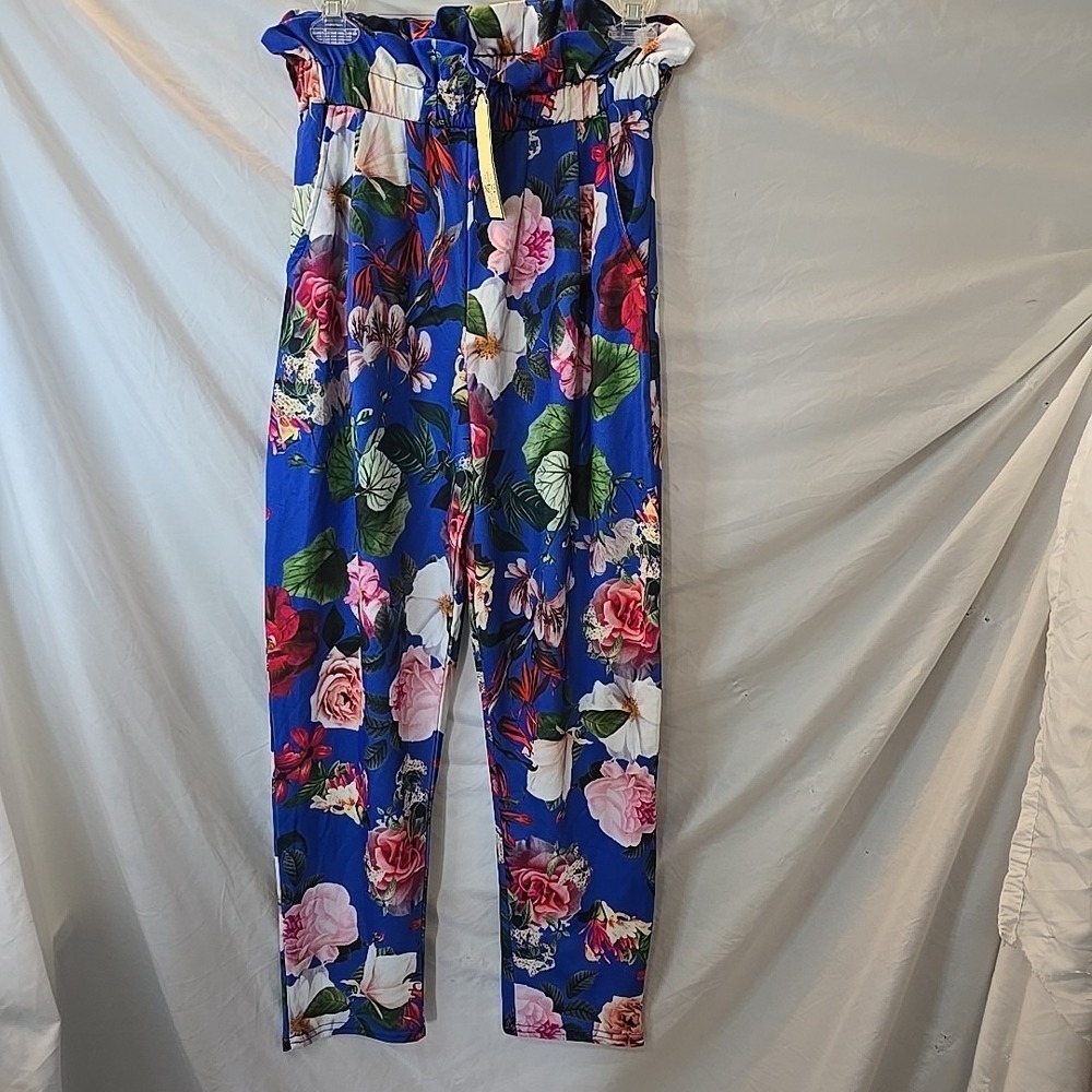 Instyle Floral Elastic Waist Pants Blue Sz 10 Boho‎ Peasant